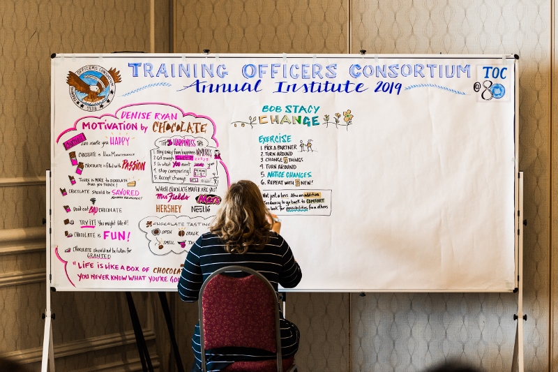 Jeanette taking illustrated notes at the 2019 Annual Institute
